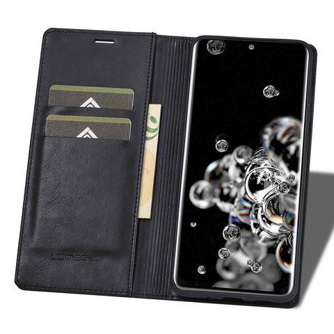 LC.IMEEKE For Samsung Galaxy S20 Ultra PU Leather Magnetic Auto-absorbed Flip Case RFID Blocking Wallet Stand Phone Cover