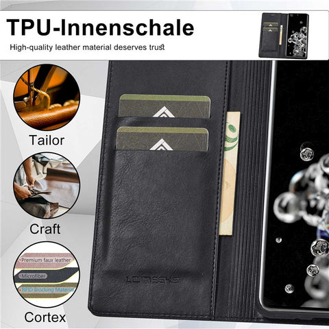 LC.IMEEKE For Samsung Galaxy S20 Ultra PU Leather Magnetic Auto-absorbed Flip Case RFID Blocking Wallet Stand Phone Cover
