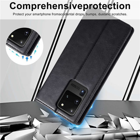 LC.IMEEKE For Samsung Galaxy S20 Ultra PU Leather Magnetic Auto-absorbed Flip Case RFID Blocking Wallet Stand Phone Cover