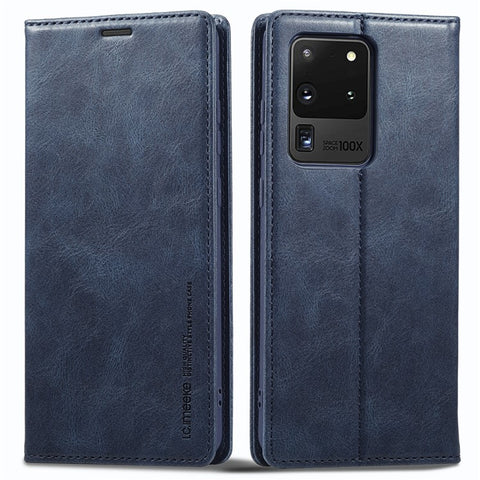 LC.IMEEKE For Samsung Galaxy S20 Ultra PU Leather Magnetic Auto-absorbed Flip Case RFID Blocking Wallet Stand Phone Cover