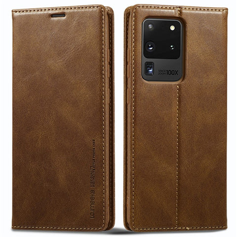 LC.IMEEKE For Samsung Galaxy S20 Ultra PU Leather Magnetic Auto-absorbed Flip Case RFID Blocking Wallet Stand Phone Cover
