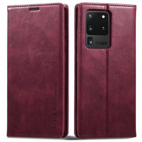LC.IMEEKE For Samsung Galaxy S20 Ultra PU Leather Magnetic Auto-absorbed Flip Case RFID Blocking Wallet Stand Phone Cover