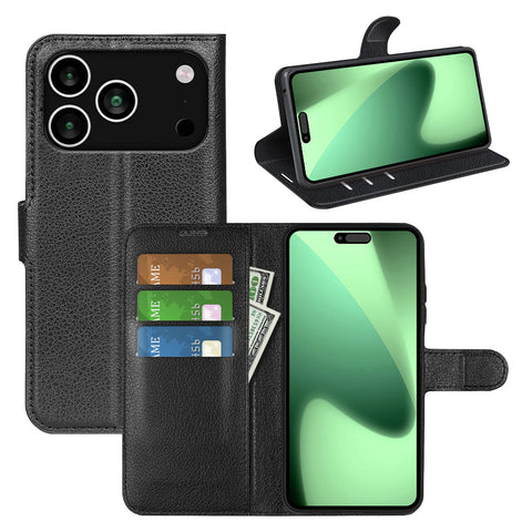 For iPhone 17 Pro Max Case Litchi Texture Shockproof Leather Wallet Phone Cover