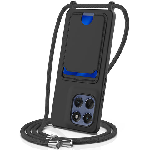 For Motorola Edge 60s 5G / Motorola Edge 60 Fusion 5G / Motorola Edge 60 5G Case Liquid Silicone Card Holder Back Phone Cover with Lanyard