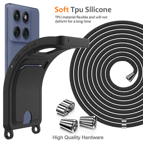 For Motorola Edge 60s 5G / Motorola Edge 60 Fusion 5G / Motorola Edge 60 5G Case Liquid Silicone Card Holder Back Phone Cover with Lanyard