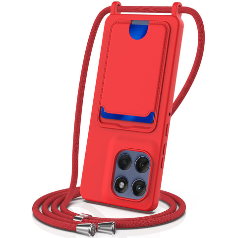For Motorola Edge 60s 5G / Motorola Edge 60 Fusion 5G / Motorola Edge 60 5G Case Liquid Silicone Card Holder Back Phone Cover with Lanyard