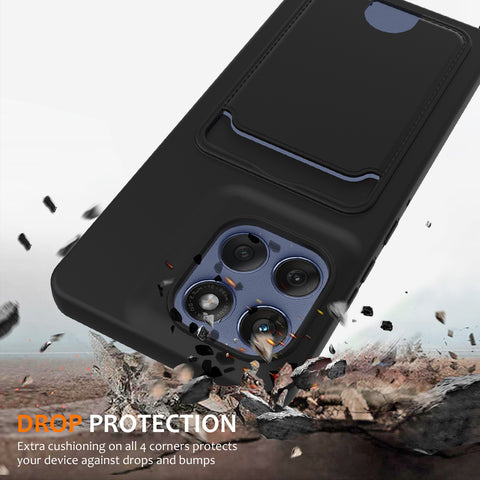 For Motorola Moto G Stylus 5G (2025) / Motorola Edge 60 Stylus 5G Case Liquid Silicone Card Holder Back Phone Cover with Lanyard