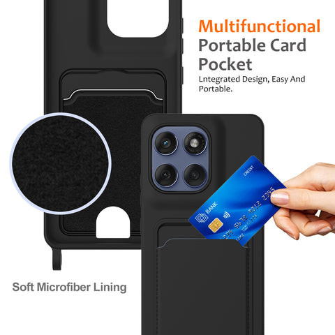 For Motorola Moto G Stylus 5G (2025) / Motorola Edge 60 Stylus 5G Case Liquid Silicone Card Holder Back Phone Cover with Lanyard