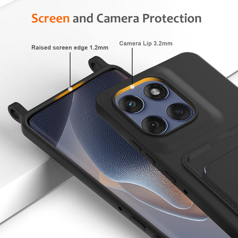 For Motorola Moto G Stylus 5G (2025) / Motorola Edge 60 Stylus 5G Case Liquid Silicone Card Holder Back Phone Cover with Lanyard