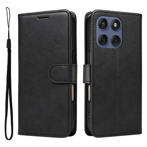 For Motorola Edge 60 5G / Motorola Edge 60 Pro 5G / Motorola Edge (2025) 5G / Motorola Edge 60 Fusion 5G Leather Wallet Case with Strap Solid Color Phone Stand Cover