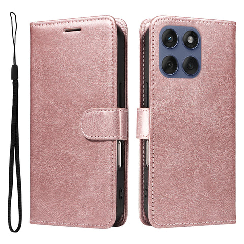 For Motorola Edge 60 5G / Motorola Edge 60 Pro 5G / Motorola Edge (2025) 5G / Motorola Edge 60 Fusion 5G Leather Wallet Case with Strap Solid Color Phone Stand Cover