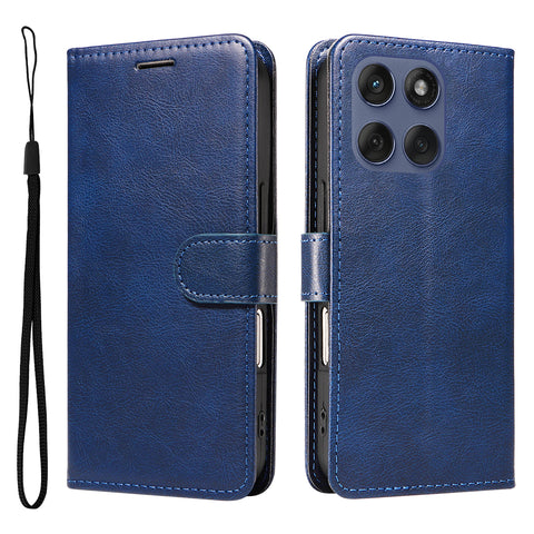 For Motorola Edge 60 5G / Motorola Edge 60 Pro 5G / Motorola Edge (2025) 5G / Motorola Edge 60 Fusion 5G Leather Wallet Case with Strap Solid Color Phone Stand Cover
