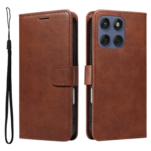 For Motorola Edge 60 5G / Motorola Edge 60 Pro 5G / Motorola Edge (2025) 5G / Motorola Edge 60 Fusion 5G Leather Wallet Case with Strap Solid Color Phone Stand Cover