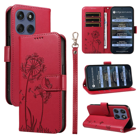 For Motorola Edge 60 5G / Motorola Edge 60 Pro 5G / Motorola Edge (2025) 5G / Motorola Edge 60 Fusion 5G Leather Wallet Case with Strap Dandelion Imprint Phone Stand Cover