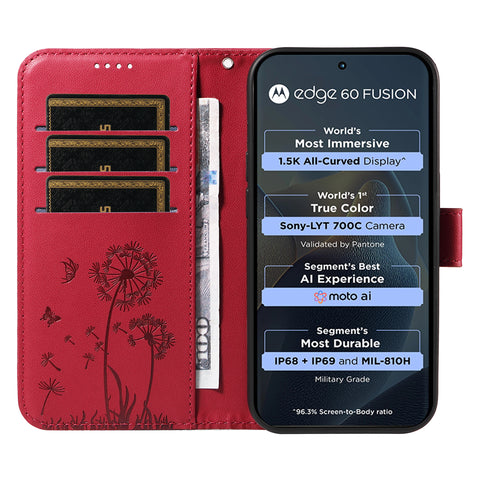 For Motorola Edge 60 5G / Motorola Edge 60 Pro 5G / Motorola Edge (2025) 5G / Motorola Edge 60 Fusion 5G Leather Wallet Case with Strap Dandelion Imprint Phone Stand Cover