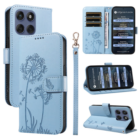 For Motorola Edge 60 5G / Motorola Edge 60 Pro 5G / Motorola Edge (2025) 5G / Motorola Edge 60 Fusion 5G Leather Wallet Case with Strap Dandelion Imprint Phone Stand Cover