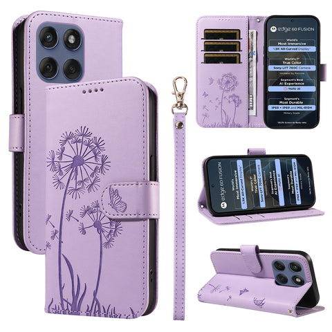 For Motorola Edge 60 5G / Motorola Edge 60 Pro 5G / Motorola Edge (2025) 5G / Motorola Edge 60 Fusion 5G Leather Wallet Case with Strap Dandelion Imprint Phone Stand Cover