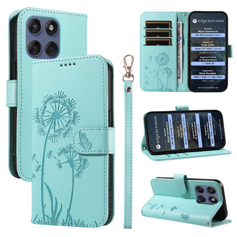 For Motorola Edge 60 5G / Motorola Edge 60 Pro 5G / Motorola Edge (2025) 5G / Motorola Edge 60 Fusion 5G Leather Wallet Case with Strap Dandelion Imprint Phone Stand Cover