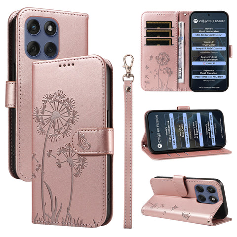 For Motorola Edge 60 5G / Motorola Edge 60 Pro 5G / Motorola Edge (2025) 5G / Motorola Edge 60 Fusion 5G Leather Wallet Case with Strap Dandelion Imprint Phone Stand Cover