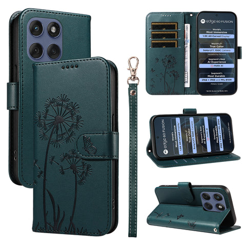 For Motorola Edge 60 5G / Motorola Edge 60 Pro 5G / Motorola Edge (2025) 5G / Motorola Edge 60 Fusion 5G Leather Wallet Case with Strap Dandelion Imprint Phone Stand Cover