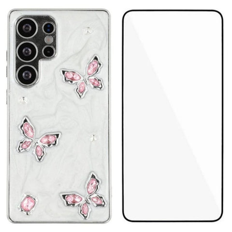 WANLONFENG For Samsung Galaxy S23 Ultra Case  Electroplated Epoxy TPU + Acrylic Phone Cover with Tempered Glass