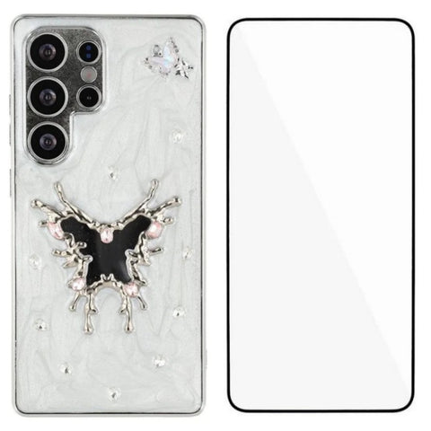 WANLONFENG For Samsung Galaxy S23 Ultra Case  Electroplated Epoxy TPU + Acrylic Phone Cover with Tempered Glass