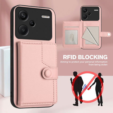For Xiaomi Redmi Note 13 Pro+ 5G Case RFID Blocking Card Holder Kickstand TPU + PU Leather Phone Back Cover