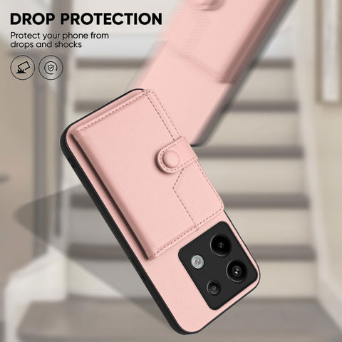 For Xiaomi Poco X6 5G / Xiaomi Redmi Note 13 Pro 5G Case RFID Blocking Card Holder Kickstand TPU + PU Leather Phone Back Cover