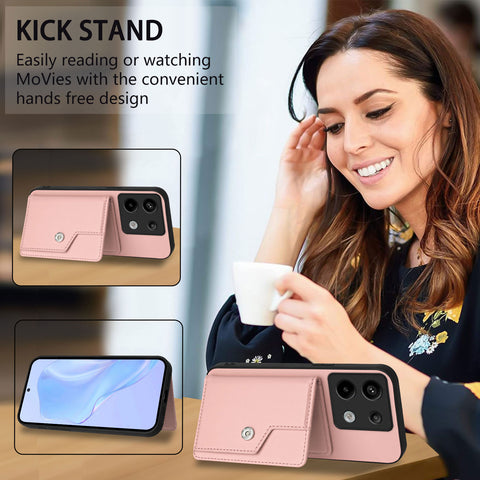 For Xiaomi Poco X6 5G / Xiaomi Redmi Note 13 Pro 5G Case RFID Blocking Card Holder Kickstand TPU + PU Leather Phone Back Cover