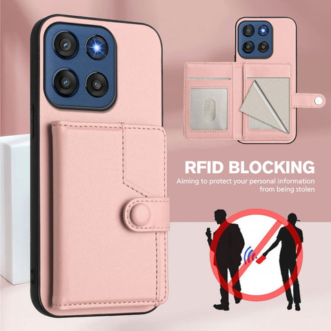 For Motorola Edge 60 Stylus 5G Case RFID Blocking Card Holder Kickstand TPU + PU Leather Phone Back Cover