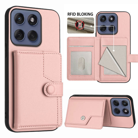 For Motorola Edge 60 5G / Motorola Edge 60s 5G / Motorola Edge 60 Fusion 5G Case RFID Blocking Card Holder Kickstand TPU + PU Leather Phone Back Cover