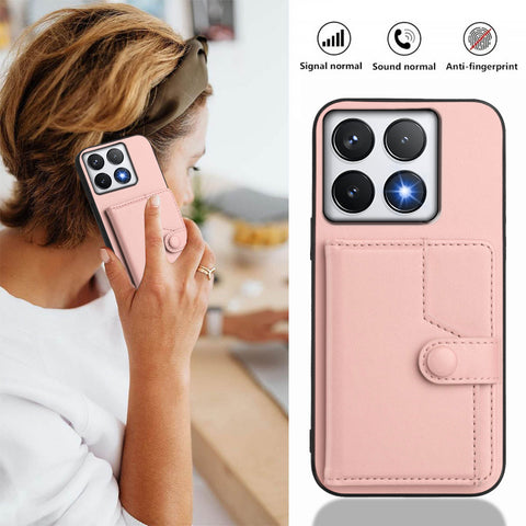 For Xiaomi 14T Pro Case RFID Blocking Card Holder Kickstand TPU + PU Leather Phone Back Cover