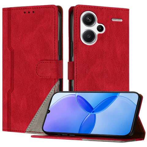 For Xiaomi Redmi Note 13 Pro+ 5G Leather Case Triangle Patchwork Wallet Stand Shockproof Phone Cover