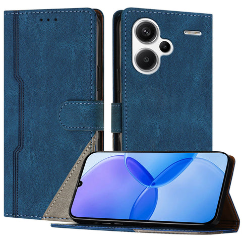 For Xiaomi Redmi Note 13 Pro+ 5G Leather Case Triangle Patchwork Wallet Stand Shockproof Phone Cover