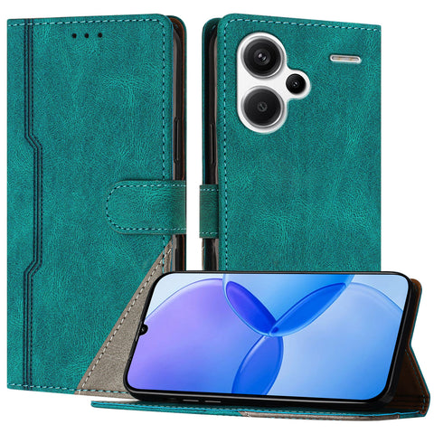 For Xiaomi Redmi Note 13 Pro+ 5G Leather Case Triangle Patchwork Wallet Stand Shockproof Phone Cover