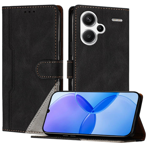 For Xiaomi Redmi Note 13 Pro+ 5G Leather Case Triangle Patchwork Wallet Stand Shockproof Phone Cover