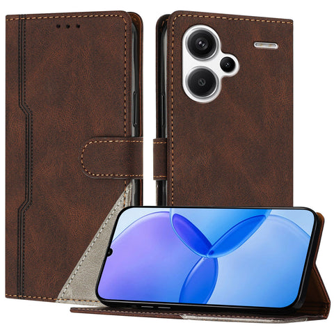 For Xiaomi Redmi Note 13 Pro+ 5G Leather Case Triangle Patchwork Wallet Stand Shockproof Phone Cover