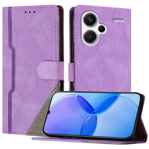 For Xiaomi Redmi Note 13 Pro+ 5G Leather Case Triangle Patchwork Wallet Stand Shockproof Phone Cover