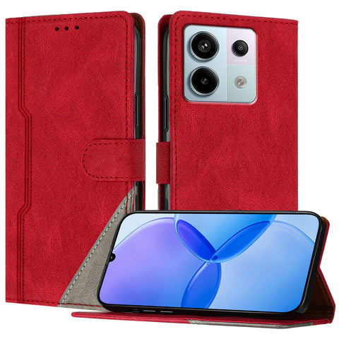 For Xiaomi Redmi Note 13 Pro 5G Leather Case Triangle Patchwork Wallet Stand Shockproof Phone Cover