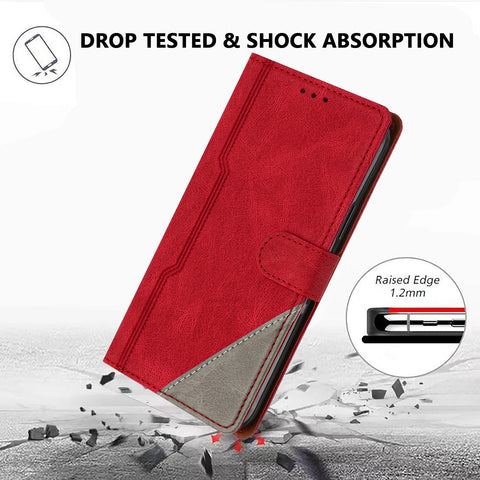 For Xiaomi Redmi Note 13 Pro 5G Leather Case Triangle Patchwork Wallet Stand Shockproof Phone Cover