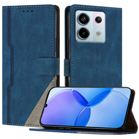For Xiaomi Redmi Note 13 Pro 5G Leather Case Triangle Patchwork Wallet Stand Shockproof Phone Cover