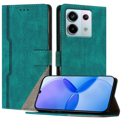 For Xiaomi Redmi Note 13 Pro 5G Leather Case Triangle Patchwork Wallet Stand Shockproof Phone Cover