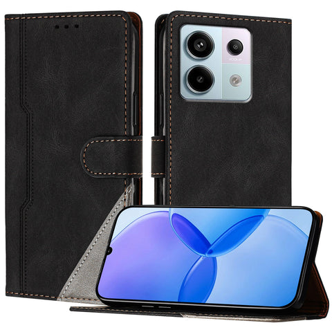 For Xiaomi Redmi Note 13 Pro 5G Leather Case Triangle Patchwork Wallet Stand Shockproof Phone Cover