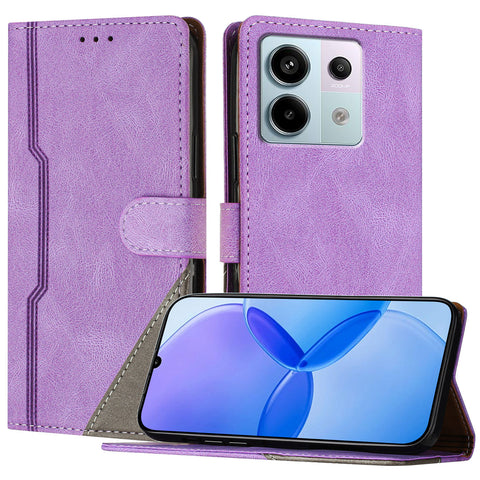 For Xiaomi Redmi Note 13 Pro 5G Leather Case Triangle Patchwork Wallet Stand Shockproof Phone Cover