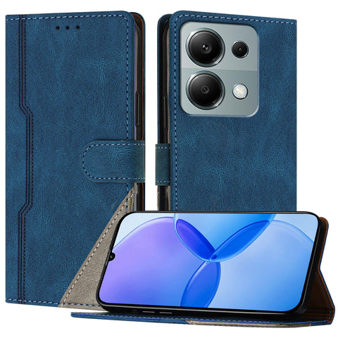 For Xiaomi Redmi Note 13 Pro 4G Leather Case Triangle Patchwork Wallet Stand Shockproof Phone Cover