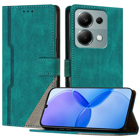 For Xiaomi Redmi Note 13 Pro 4G Leather Case Triangle Patchwork Wallet Stand Shockproof Phone Cover