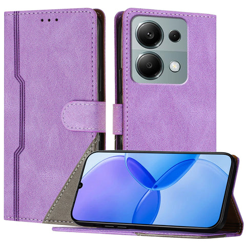 For Xiaomi Redmi Note 13 Pro 4G Leather Case Triangle Patchwork Wallet Stand Shockproof Phone Cover
