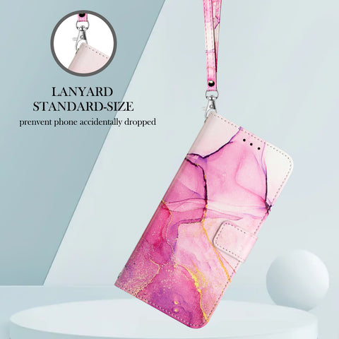 For Motorola Moto G85 5G / Motorola Edge 50 Fusion 5G Case with Strap Marble Pattern Leather Phone Cover Card Holder