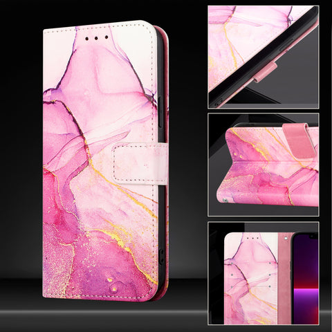 For Motorola Moto G85 5G / Motorola Edge 50 Fusion 5G Case with Strap Marble Pattern Leather Phone Cover Card Holder