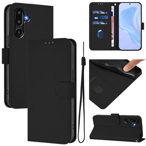 For Samsung Galaxy M16 5G / Galaxy F16 5G Case Solid Color Wallet Leather Phone Cover with Strap